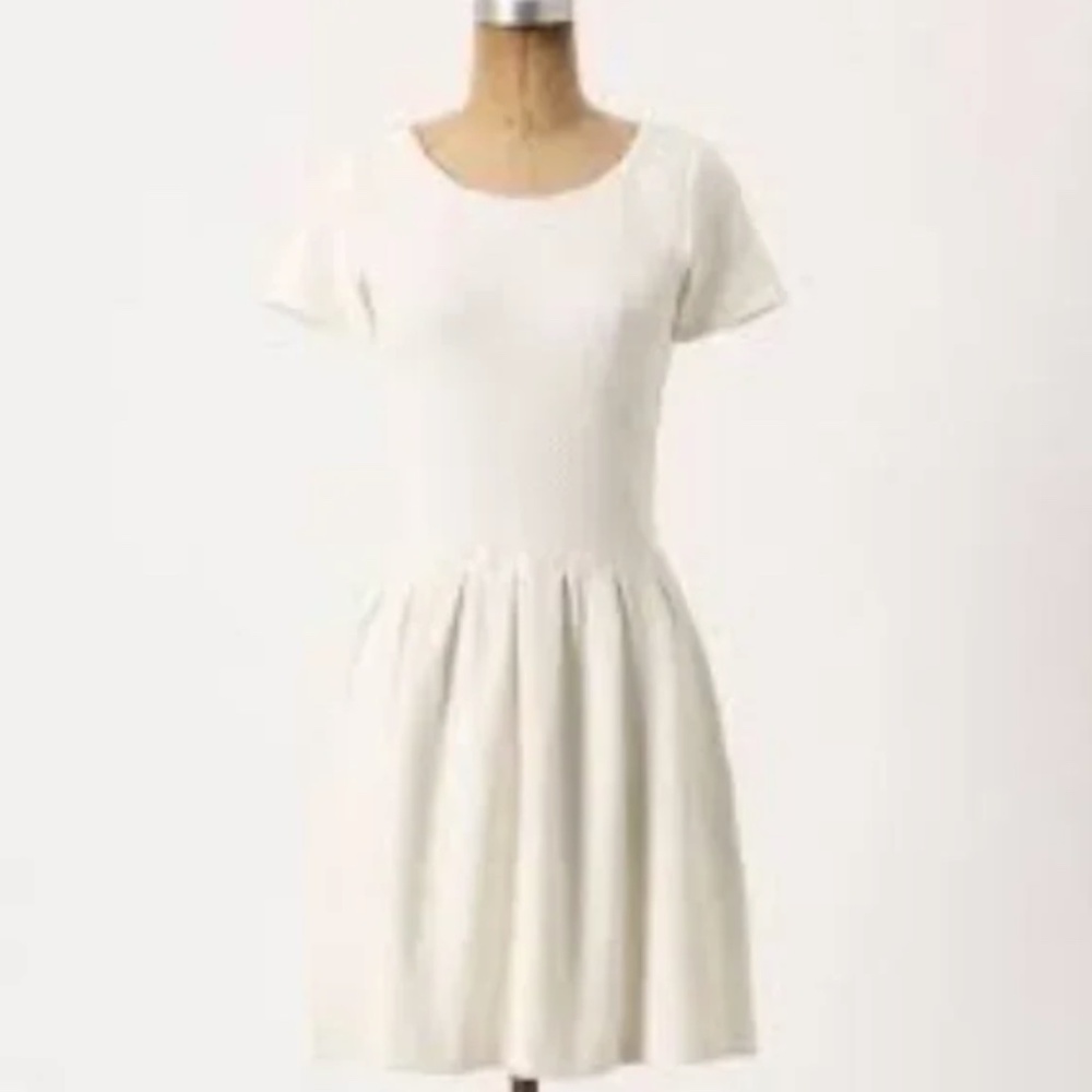 Anthropologie x Ganni - Ivory Fit & Flare Textured Short Sleeve Dress, Size L